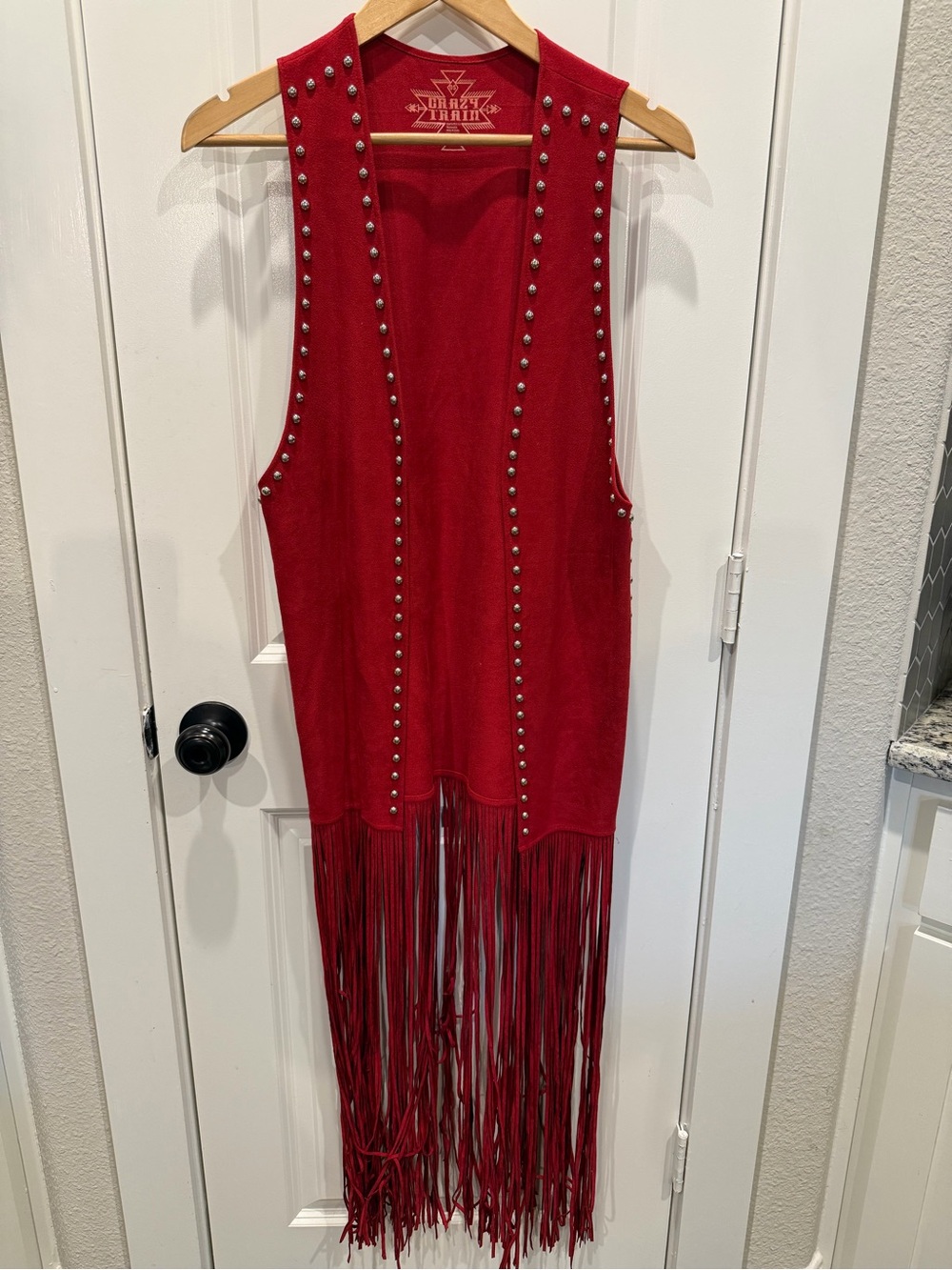 Crazy Train Red Studded Fringe Vest
